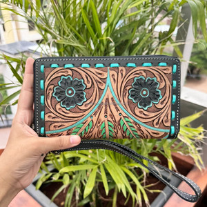 กระเป๋าคลัทช์งานแกะสลักด้วยมือเคสโทรศัพท์กระเป๋าสตางค์หนังสไตล์ตะวันตกอเนกประสงค์ - Product Image 2