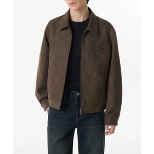 Blouson bomber en daim marron pour homme, col rabattu, fermeture éclair, coupe classique, vêtement d'automne - Product Image 1
