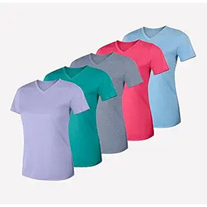 Lot de 5 T-shirts de sport pour femmes, col rond, performance, écologiques, respirants, séchage rapide, anti-UV, toutes saisons - Product Image 5