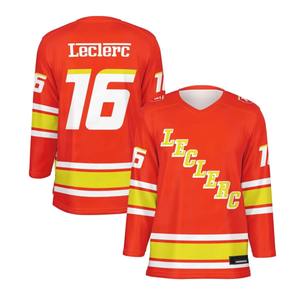 Maillots de hockey sur glace unisexes à col en V et manches longues en mesh, 100% polyester, imprimés par transfert thermique, anti-transpiration, 220g, logo personnalisé OEM - Product Image 1