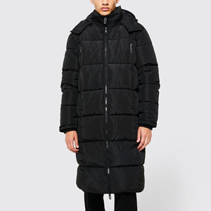 Men's <b>Long</b> Hooded Puffer Jacket Windproof Casual Winter <b>Coat</b> Black Polyester Shell Zipper Closure Thick Solid Front Logo - Product Image 5