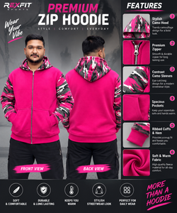 Sudadera con Capucha y Cremallera para Hombre, Color Rosa Camuflaje, Estilo Casual Oversize, Tejido French Terry, Corte Ajustado, para Otoño - Product Image 3