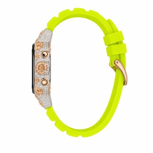 Reloj Digital para Mujer con Caja Cuadrada, Bisel con Pedrería, Correa de Silicona Verde Lima y Caja de Aleación - Product Image 3