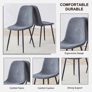 Set di 4 sedie da pranzo moderne in tessuto di lino grigio scuro, completamente assemblate con robusto schienale in metallo, facile montaggio - Product Image 5