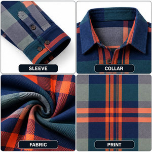 Chemise en flanelle à carreaux pour homme, manches longues, col rabattu, boutonnée, décontractée, pour l'automne, en flanelle teinte en fil - Product Image 6