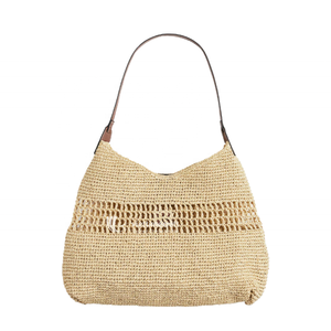 Sac à main en paille, sac fourre-tout tissé avec bandoulière en cuir, sac à bandoulière artisanal en paille écologique pour femme, mode estivale et quotidienne - Product Image 1