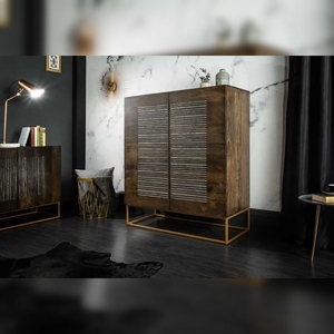 Vandana Nordic Origin Highboard ONYX 120cm madera de mango marrón oscuro con piedra preciosa de ágata y marco de metal dorado - Product Image 1