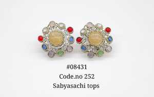 Boucles d'oreilles créoles 08431 en zircon cubique, pierre doublet magique, plaqué Mehandi, pierres multicolores, tendance pour femme, pour mariage et soirée - Product Image 6