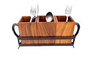 Modern <b>Square</b> <b>Adjustable</b> Durable Wood Kitchen Utensil Holder Storage Organizer Wooden Spoon Set Cooking Tools Countertop Cutlery - Product Image 5