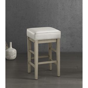 Sgabelli da controcorrente da 24 pollici di transizione Set di 2 strutture in legno massello con finitura bianca seduta in finta pelle bianca mobili per sala da pranzo - Product Image 1