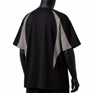Camiseta Oversize Personalizada con Bloques de Color para Hombre, Estilo Urbano con Paneles en Contraste, de Algodón, Manga Corta, Casual, de Moda, Lisa, con Cuello Redondo - Product Image 4
