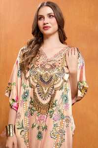 Wholesale Designer Turkish Style <b>Kaftan</b> Kurta Women Polyester Handmade Batwing Sleeves V Neck Regular Fit Flared Hem Breathable - Product Image 2
