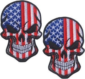 2 patchs brodés drapeau américain USA, motifs crâne, patch moral, auto-agrippant (bleu) - Product Image 1
