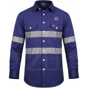 Camisa de Seguridad Reflectante de Manga Larga para Hombre ZI, Corte Regular, Ropa de Trabajo para Fábrica/Taller, Azul con Rayas de Alta Visibilidad, Alta Calidad - Product Image 1