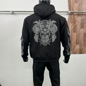 Sweat à capuche noir pour homme orné de strass et pantalon assorti, ensemble de survêtement, vêtements en gros OEM ODM - Product Image 4