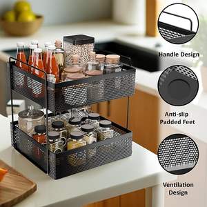 Panier de rangement en métal contemporain avec poignées en bois pour étagère - Product Image 1