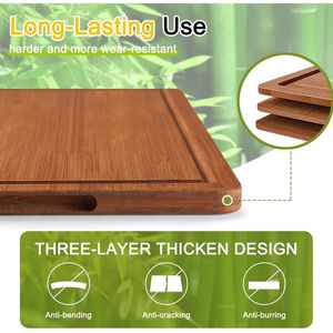 Set di 3 Taglieri in Bambù per Cucina, Blocchi di Taglio in Legno con Tappetino Antiscivolo, Scanalatura Profonda per Succhi e Manici Integrati - Product Image 2