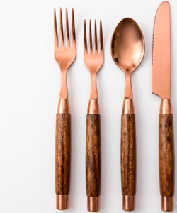 Rose Gold PVD Coated Mango Wood Handle Cutlery Spoon Fork Knife Dinnerware <b>Flatware</b> Set Luxury Dining Premium Silverware - Product Image 1