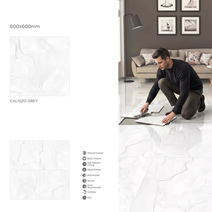 กระเบื้องพอร์ซเลนขัดเงา Caligzo Grey Travertine ลายหินอ่อน ขนาด 600x600 มม. หนา 10 มม. รับประกัน 5 ปีขึ้นไป - Product Image 1