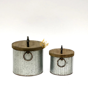 Boîte de rangement en métal galvanisé de haute qualité, fabriquée à la main, avec couvercle en bois, pour la maison, l'hôtel, la cuisine - Product Image 2