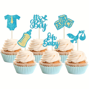 24 piezas de decoración con purpurina para bebé, para fiestas de cumpleaños, baby shower, suministros para postres, adornos para cupcakes - Product Image 1