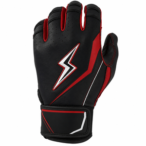 Gant de frappeur en cuir tressé noir et rouge SINEWY SPORTS, main droite, rembourré, fermeture auto-agrippante, durable, unisexe, pour entraînement adulte - Product Image 1