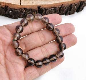 Pulsera de cuentas facetadas de cuarzo ahumado natural de 10 mm, natural para la elaboración de joyería fina, pulsera de piedras preciosas - Product Image 3