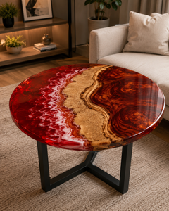 Luxury Red <b>Epoxy</b> Resin <b>Coffee</b> <b>Table</b> Natural Olive Wood | Handmade Modern Eco-Friendly Tabletop for Diwali Wedding Living Room - Product Image 1