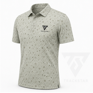 เสื้อโปโลผู้ชาย Trackstar สีเขียวเซจ ลายเรขาคณิต แขนสั้น คอปกติดกระดุม เสื้อกอล์ฟลำลอง สกรีนโลโก้ได้ - Product Image 4