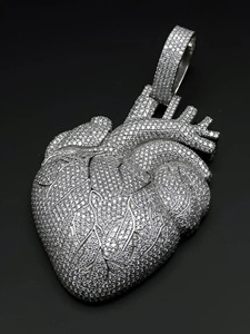 Pendentif Cœur Anatomique en Argent Sterling 925 avec Moissanite, Pavé Complet, Bijou Hip Hop de Luxe, Pendentif Cœur Personnalisé - Product Image 1