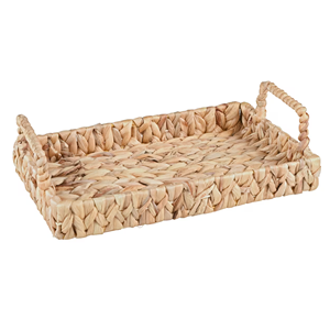 Plateau décoratif rectangulaire artisanal en jacinthe d'eau, panier de rangement en osier tressé pour salle de bain et salon – Fabricant - Product Image 2