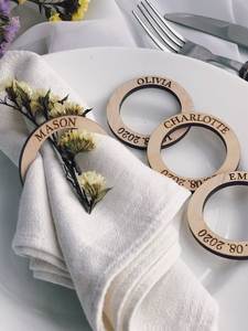 Wooden Napkin <b>Rings</b> Personalized <b>Name</b> Wedding Table Decor Classic <b>Ring</b> Shape Eco-Friendly 4.5cm Width - Product Image 1