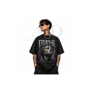 T-shirt streetwear personnalisé pour homme |   Fournisseur de T-shirts graphiques surdimensionnés en coton 100% avec impression DTF et effet délavé à l'acide - Product Image 1