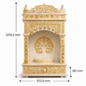 Templo Rectangular Tradicional Tallado en Mármol Blanco y Dorado de 4.5 pies, Mandir Pooja Tallado a Mano, Lujoso para el Hogar - Product Image 2