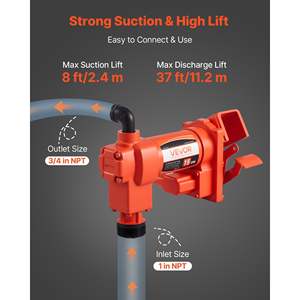 Bomba de Transferencia de Combustible Eléctrica de CA de 110 V, 15 GPM/57 L/min, Protección Contra Sobrecalentamiento, Elevación Máxima de Succión de 8 Pies/2.4 m, Elevación Máxima de 37 Pies/11.28 m para - Product Image 3