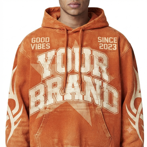 Ensemble sweat à capuche et pantalon de survêtement pour homme, personnalisé, en coton 100% épais, jaune foncé délavé vintage, avec imprimé graphique, style streetwear - Product Image 6