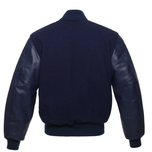 Veste universitaire bleu foncé pour homme, manches en cuir PU, col montant, coupe classique, vêtements décontractés d'automne - Product Image 2