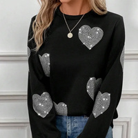 Sweat-shirts d'hiver pour femmes à coupe personnalisée avec strass sur le devant, design tricoté à épaules tombantes, 100 % coton