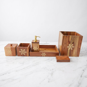 Juego de Baño de Madera Ecológico, Simple, de Seis Piezas, Cuadrado, con Diseño Moderno de Copo de Nieve, Duradero - Product Image 1