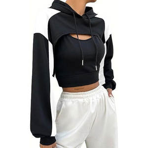 Sudadera con Capucha Casual de Invierno para Mujer, Personalizada OEM, Color Sólido, Transpirable, Antipilling, Corte Recortado, con Impresión de Logotipo Personalizado, MOQ Bajo - Product Image 3