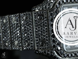 AARVA JEWELS สายนาฬิกาอะนาล็อกสีเงินสุดหรูขนาด 20 มม. สายนาฬิกาแบบกลไก ดีไซน์เพชร คริสตัลแซฟไฟร์ ตัวล็อคแบบพับได้ - Product Image 5