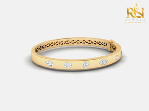 Multi Shape Lab Grown Diamond Bezel Set Bangle Round Emerald Oval Pear Cut Solid Gold 9K 14K 18K Fine Jewelry - Product Image 4