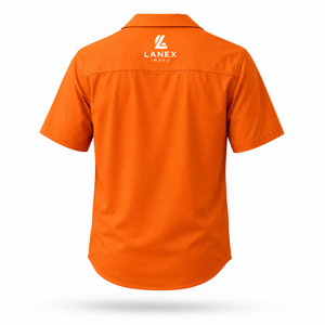 Chemise Hawaïenne Orange Personnalisée pour Homme, Col Camp, Manches Courtes, en Polyester, pour Plage et Resort, Couleur Unie, Respirante, Idéale pour l'Été - Product Image 3