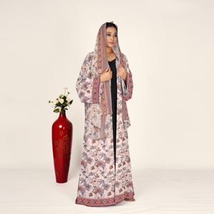 Abaya en mousseline imprimée florale avec foulard assorti pour femme, style ouvert sur le devant, tenue longue et modeste, vêtement islamique de style arabe - Product Image 4