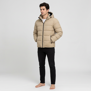 <b>Men</b> <b>Hooded</b> <b>Puffer</b> <b>Jacket</b> Winter Warm Breathable 220g Polyester Filling Zipper Closure Casual Solid Color Loose Front Zippers - Product Image 4