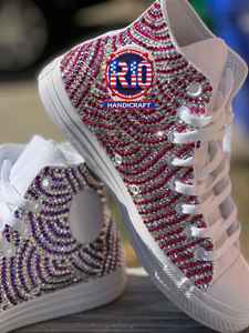 Zapatillas de lona de caña alta con diamantes de imitación para mujer, zapatillas brillantes con cristales, suela de goma, calzado con cordones y lentejuelas, zapatos planos con brillo para caminar para mujer - Product Image 3