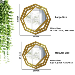 Modern design Hexagonal Mango Wood laser cut wall mirror available in customized size shape design for living room dining space - Product Image 3