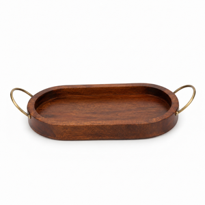 Wholesale Oval Wood Tray with Metal Handles Solid Acacia Wooden Serving Tray Decorative <b>Coffee</b> <b>Table</b> Platter for Hotel and Home - Product Image 1