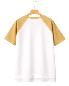 เสื้อยืดแขนสั้นผู้หญิงสีขาวมัสตาร์ด แขนเสื้อแบบแร็กแลน ผ้าฝ้ายผสม แขนสั้น สวมใส่สบายๆ ในฤดูร้อน ทันสมัย น้ำหนักเบา - Product Image 2