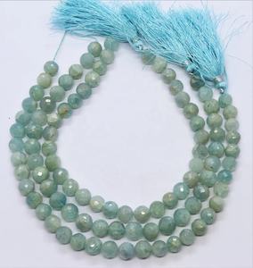 Cuentas de piedras preciosas sueltas de forma redonda facetada de Aguamarina natural hebras de Aguamarina hechas a mano para la fabricación de joyas precio al por mayor a granel - Product Image 2